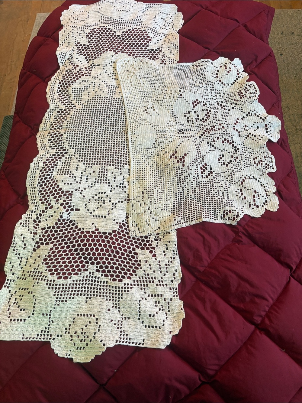 Handmade Crochet Lace Table Runner and Doily Set - Ivory